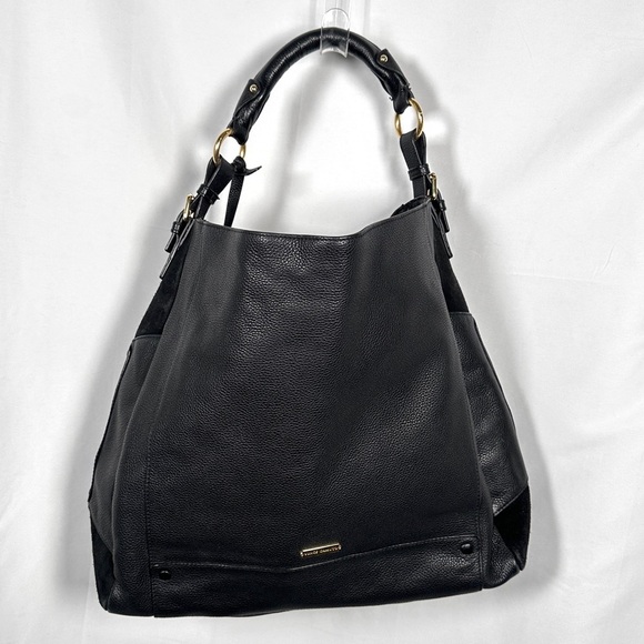Vince Camuto Leather & Suede Hobo Shoulder Bag Black Gold Large - Picture 3 of 13